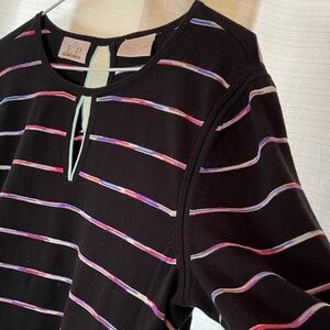 Long Sleeve Top with Stripes by EP Pro women’s golf shirt keyhole detail